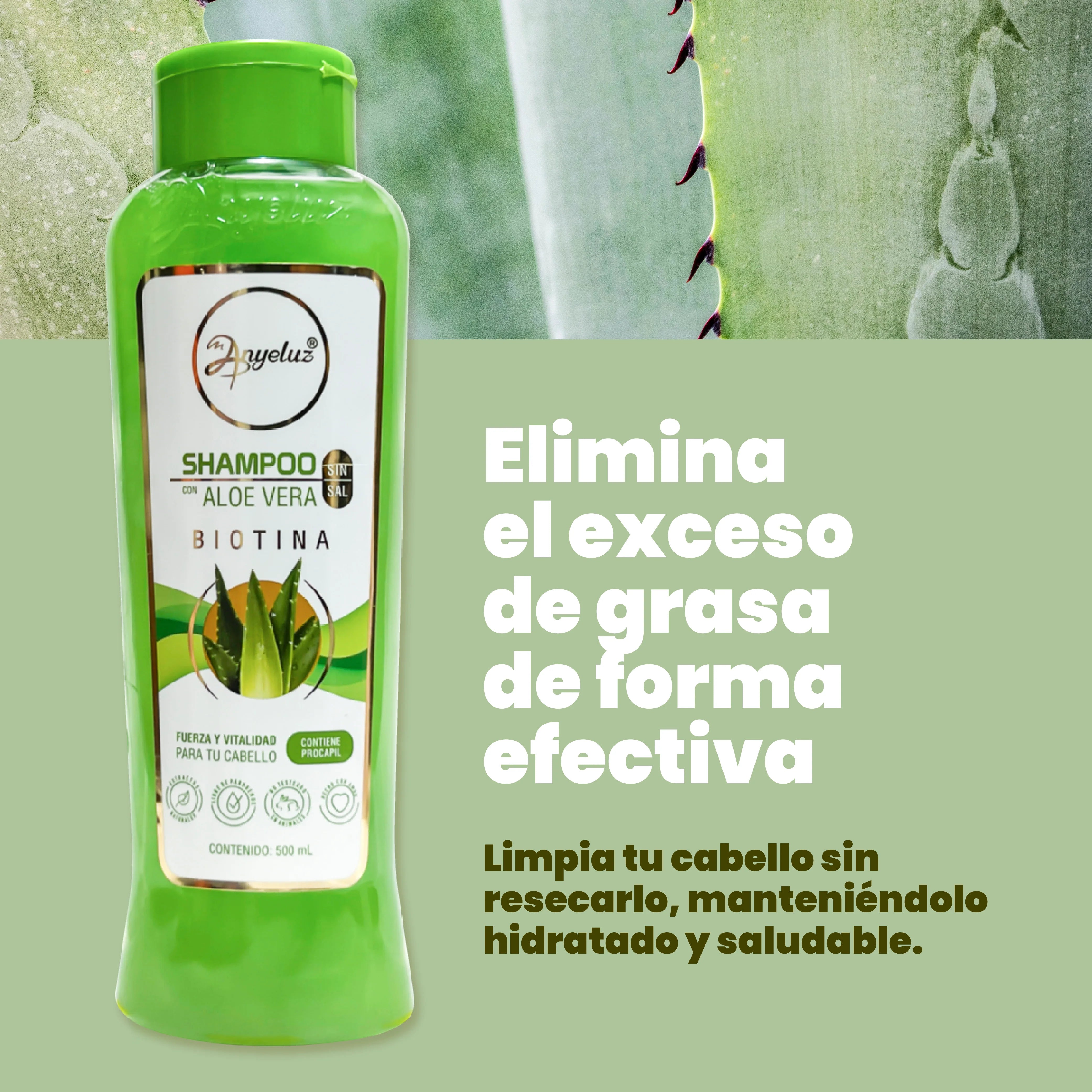 Shampoo Hidratante de Aloe Vera Anyeluz 500 ml