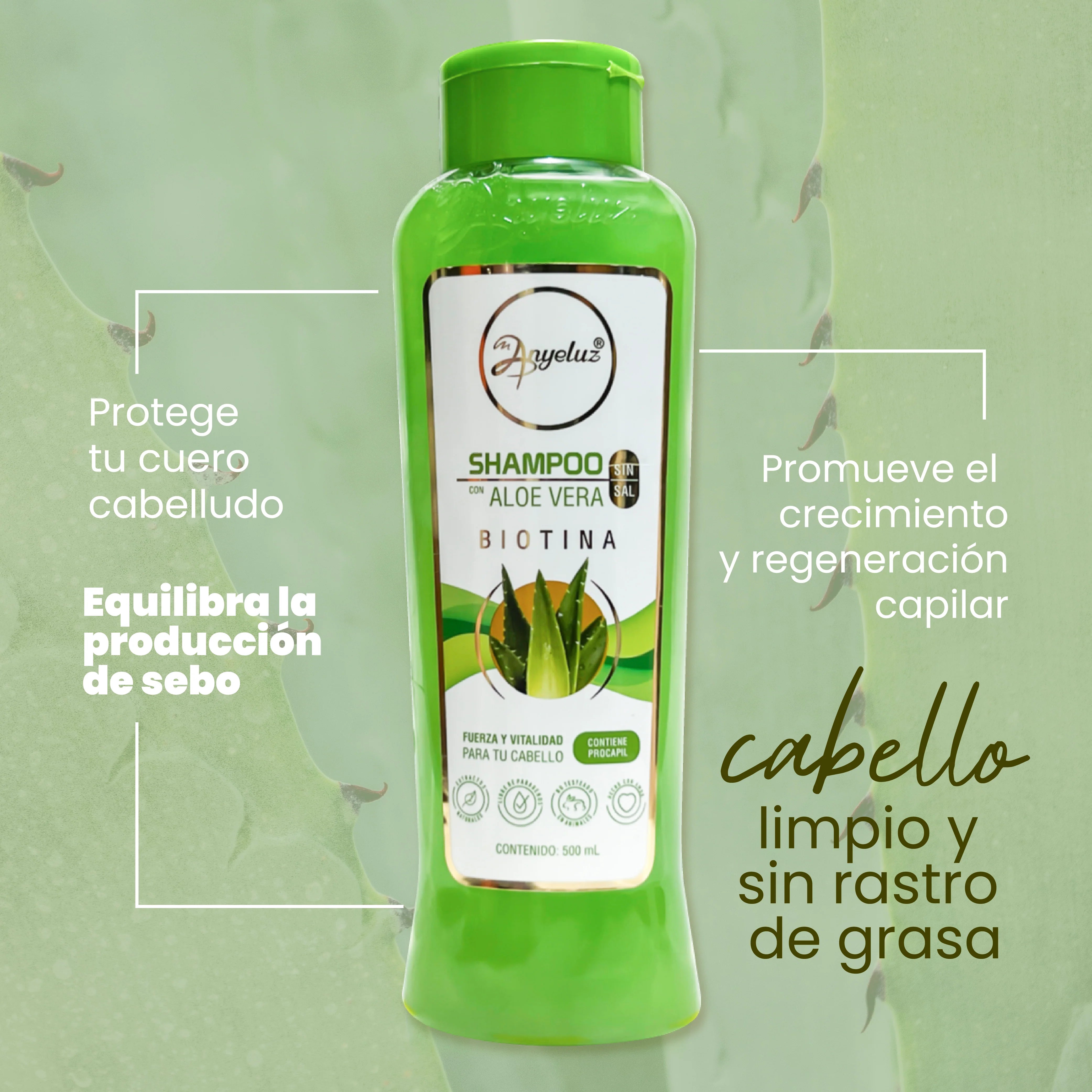 Shampoo Hidratante de Aloe Vera Anyeluz 500 ml