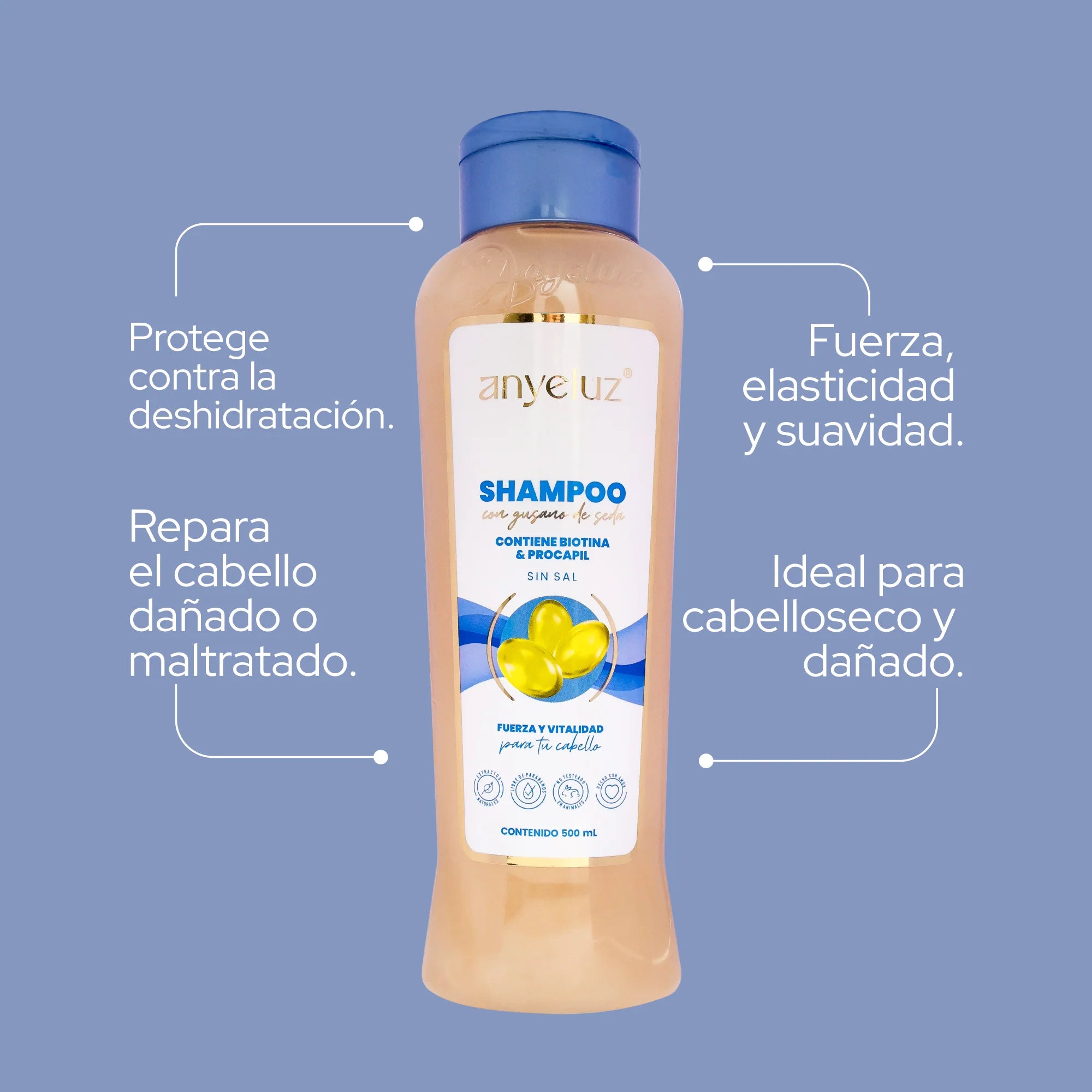 Shampoo Reparador con Gusano de Seda Anyeluz 500 ml