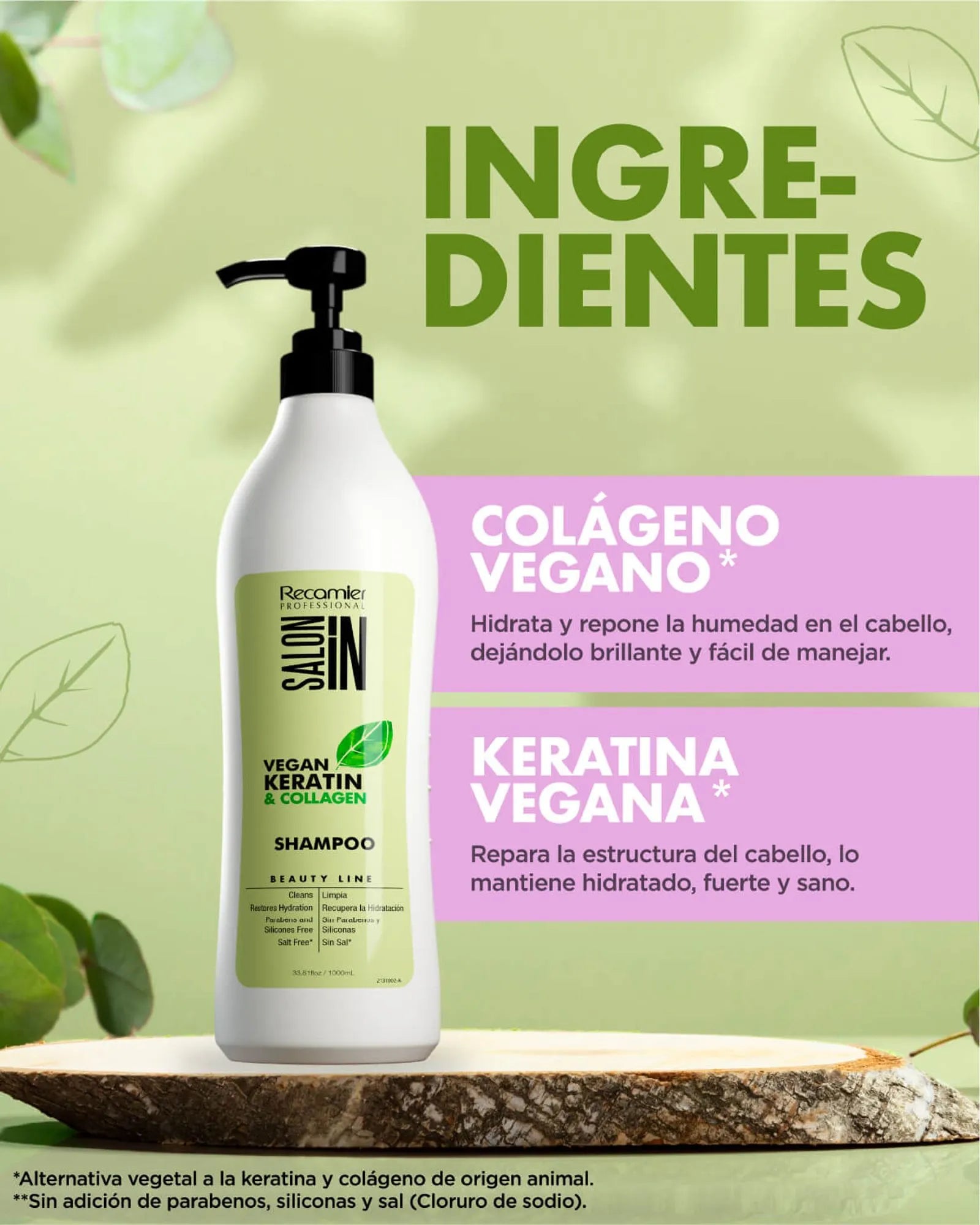 Shampoo Vegan Keratin Y Colageno Recamier *1000